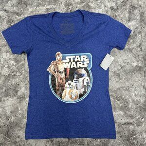 Disney Store Star Wars T-Shirt C-3PO, R2-D2 & BB-8 Womans Size Small V Neck